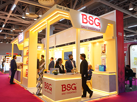 Large exhibition hall with custom booth